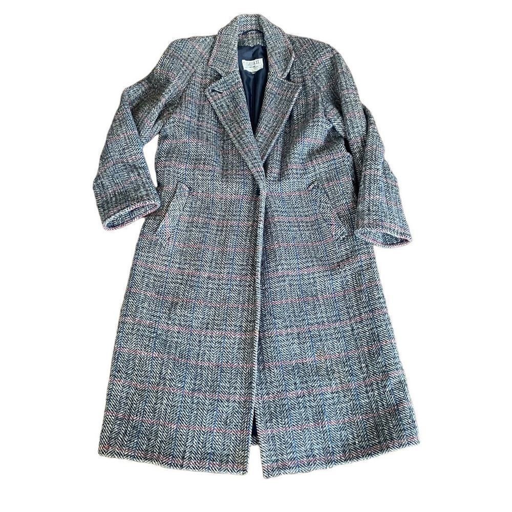Vintage SBII Wool Blend Coat Long Midi Trench Blazer Plaid Bitterman